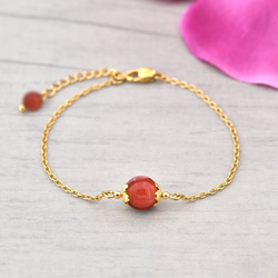 Bracelet Amaryllis en Acier Dor et Pierres Naturelles 8mm - Agate Rouge