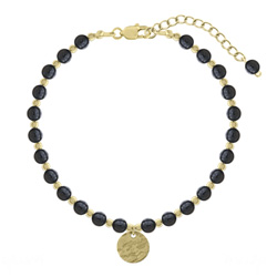 Bracelet Jenna en Acier Dor et Pierres Naturelles 4mm - Onyx