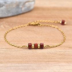 Bracelet en Pierre Naturelle Bracelet Nora en Acier Dor et Pierres Naturelles Heishi 4mm - Jaspe Rouge