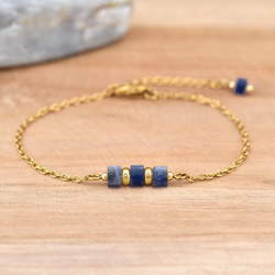 Bracelet en Pierre Naturelle Bracelet Nora en Acier Dor et Pierres Naturelles Heishi 4mm - Sodalite