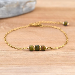 Bracelet en Pierre Naturelle Bracelet Nora en Acier Dor et Pierres Naturelles Heishi 4mm - Unakite