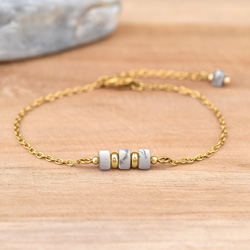 Bracelet en Pierre Naturelle Bracelet Nora en Acier Dor et Pierres Naturelles Heishi 4mm - Howlite