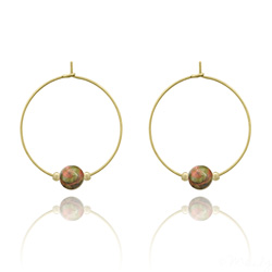 Boucles d'Oreilles en Pierre Naturelle Croles 25MM Elanor en Acier Dor et Pierres Naturelles 6mm - Unakite