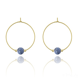 Boucles d'Oreilles en Pierre Naturelle Croles 25MM Elanor en Acier Dor et Pierres Naturelles 6mm - Sodalite