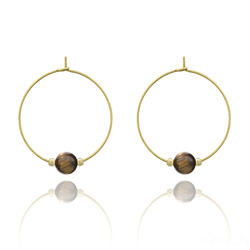 Boucles d'Oreilles en Pierre Naturelle Croles 25MM Elanor en Acier Dor et Pierres Naturelles 6mm - Oeil de Tigre