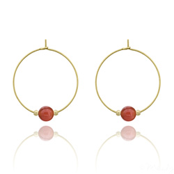 Boucles d'Oreilles en Pierre Naturelle Croles 25MM Elanor en Acier Dor et Pierres Naturelles 6mm - Agate Rouge