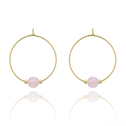 Boucles d'Oreilles en Pierre Naturelle Croles 25MM Elanor en Acier Dor et Pierres Naturelles 6mm - Quartz Rose