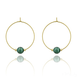 Boucles d'Oreilles en Pierre Naturelle Croles 25MM Elanor en Acier Dor et Pierres Naturelles 6mm - Malachite