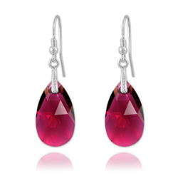 Boucles Goutte en Argent et Cristal Ruby